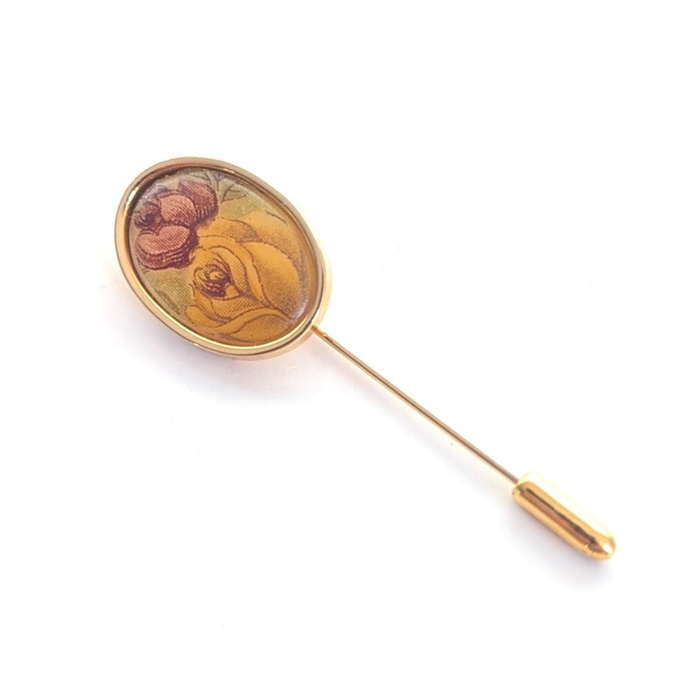 Vintage Gold Tone Floral Cameo Dainty Delicate Cottagecore Brooch Stick Pin